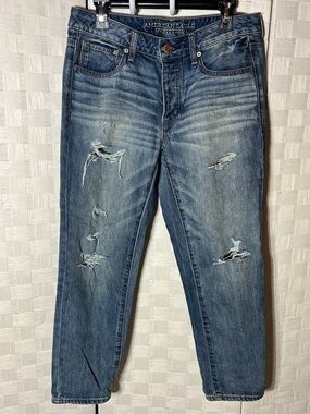 American Eagle Outfitters Distressed Medium Blue Boyfriend Jeans
